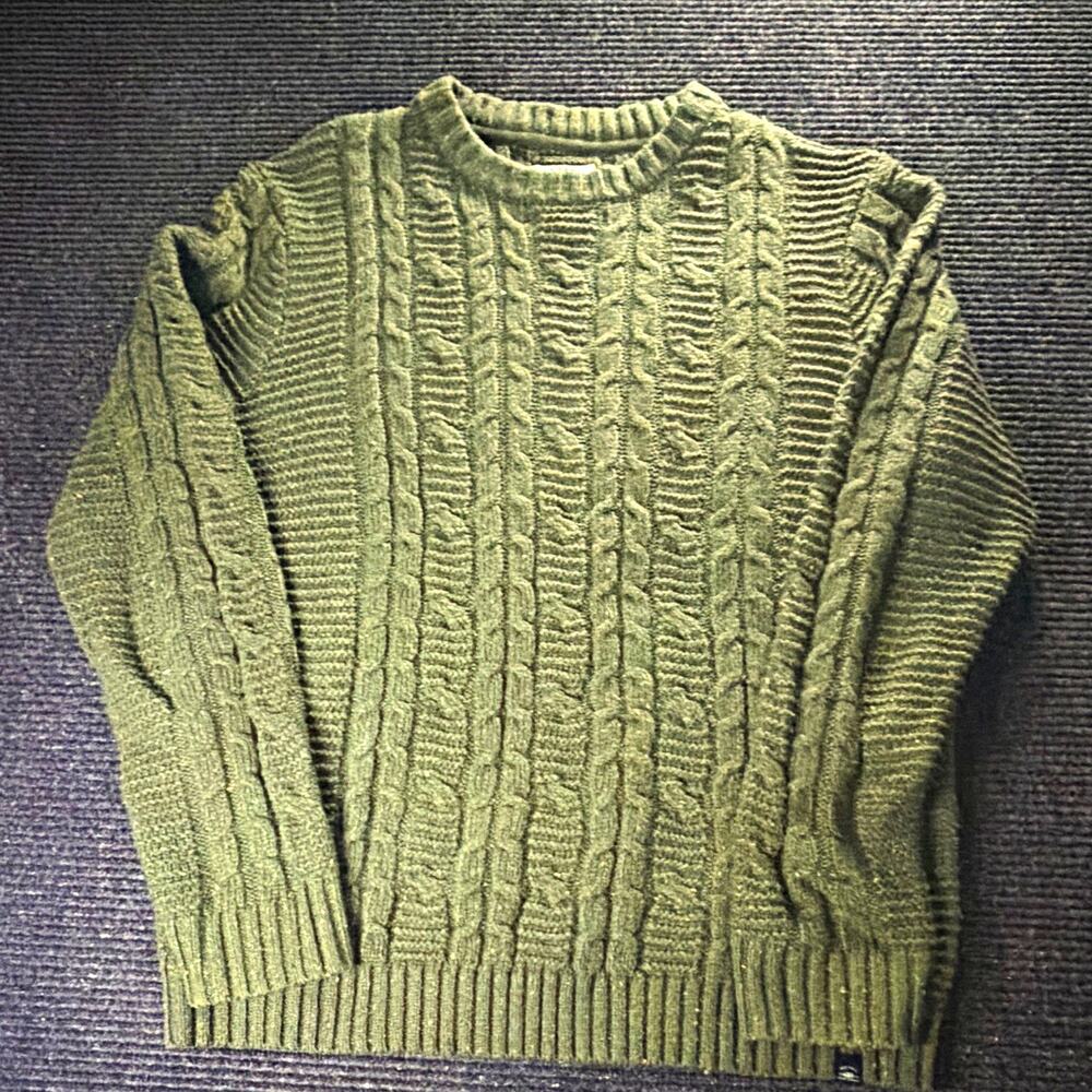 Fat Face Men’s L Green Cable Knit Pullover Sweater Heritage Fisherman Coastal